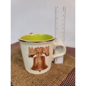 Novelty Liberty Bell Coffee Cup Lime Green Inside Gold Taylor USA